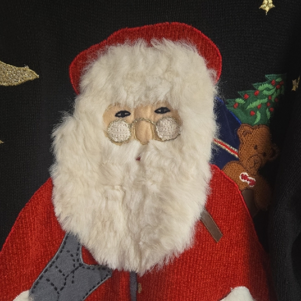 Vintage Cozy Black Santa Zip Front Sweater - Picture 2 of 8